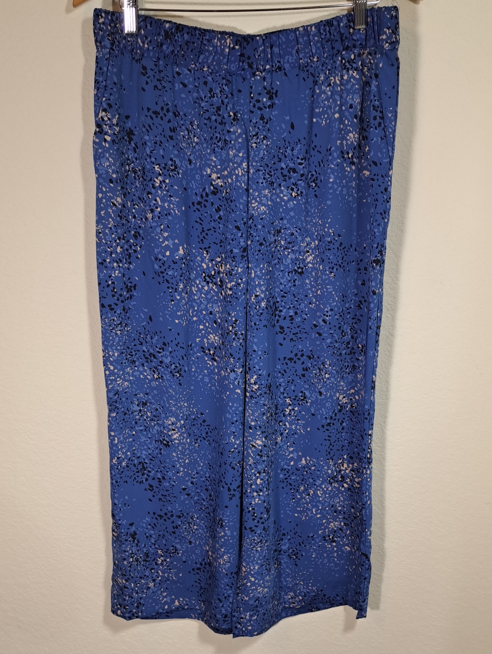 Madison Grey Women’s NWT Blue Speckled Elastic-Waist Pant Wide Leg Pockets Large